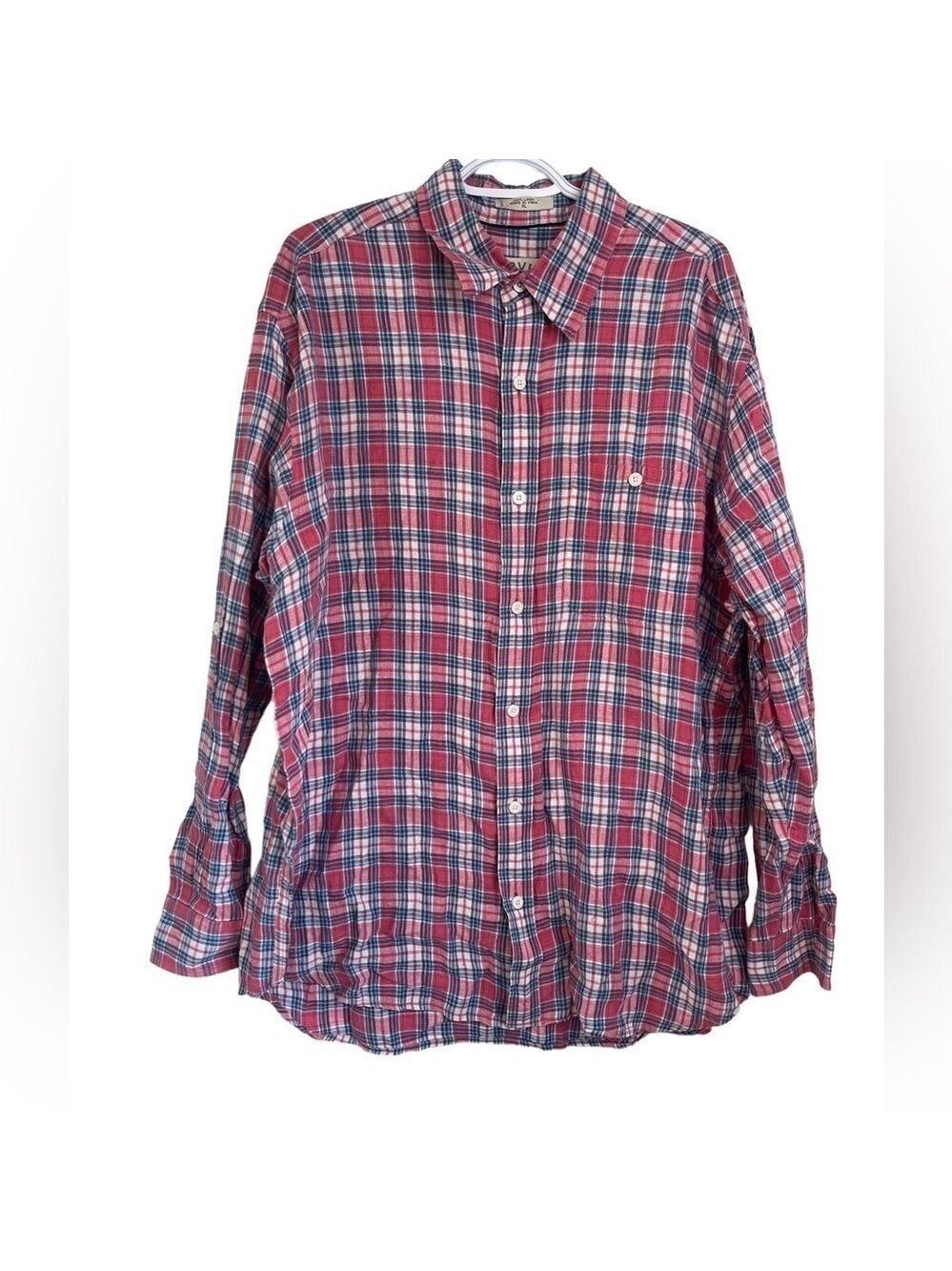 Orvis Men’s Pink Plaid 100% Lined Long Sleeved Roll Up Sleeve Casual Shi…
